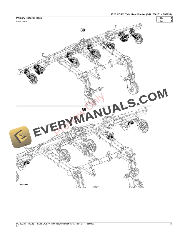 John Deere 1725 CCS Twin Row Planter (S.N. 760101 - 785999) Parts Catalog PC12234 16NOV23 PDF 12 John Deere 1725 CCS Twin Row Planter (S.N. 760101 – 785999) Parts Catalog PC12234 16NOV23-5