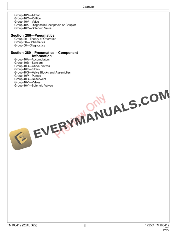John Deere 1725C 12 Row Wide 794101 Diagnostic Technical Manual TM163419 26AUG22 4