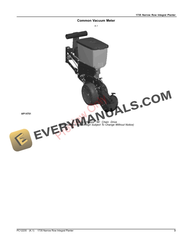 John Deere 1735 Narrow Row Integral Planter Parts Catalog PC12235 30SEP23-3