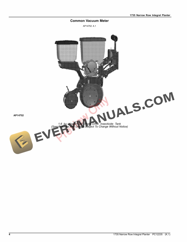 John Deere 1735 Narrow Row Integral Planter Parts Catalog PC12235 30SEP23-4