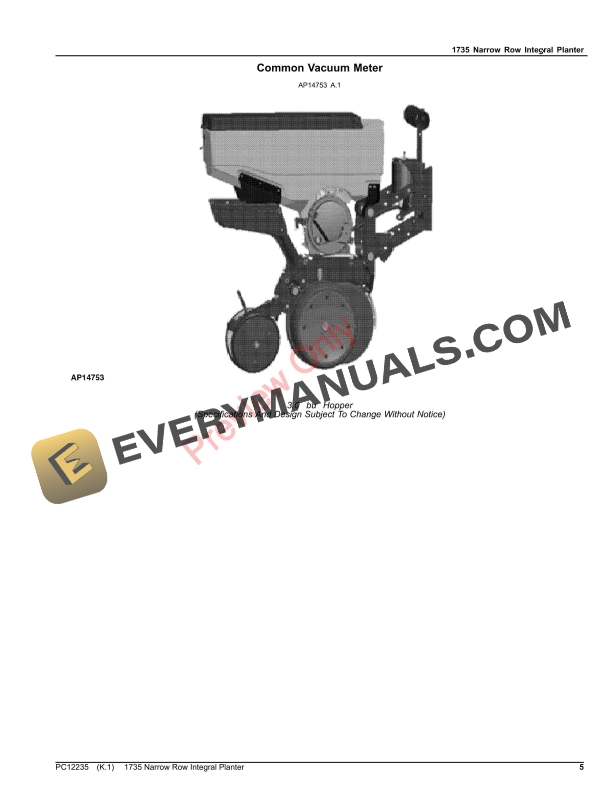 John Deere 1735 Narrow Row Integral Planter Parts Catalog PC12235 30SEP23-5