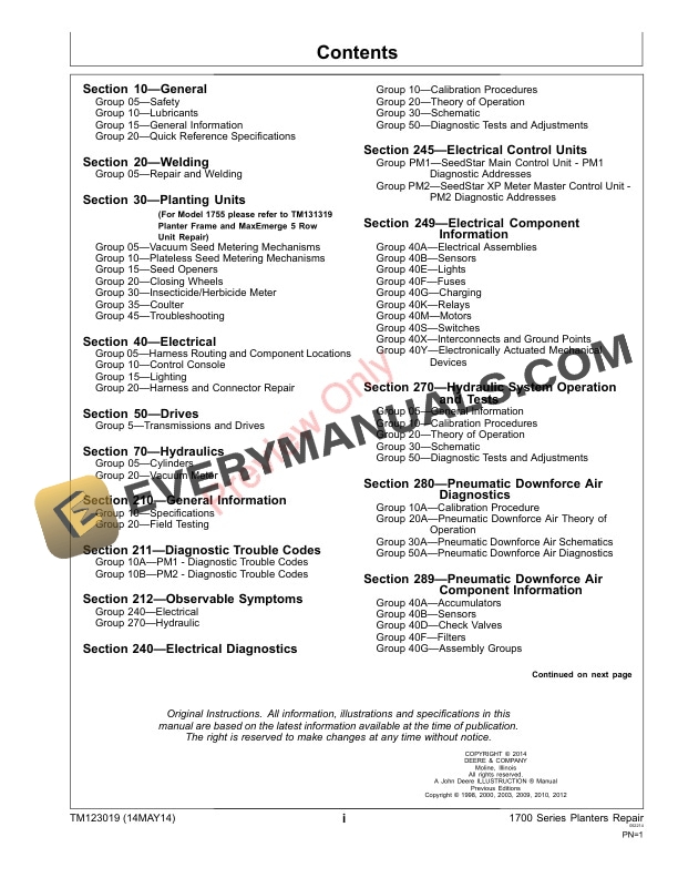 John Deere 1745, 1750 and 1755 Planters and Test and Technical Manual TM123019 14MAY14 5 John Deere 1745 1750 and 1755 Planters and Test and Technical Manual TM123019 14MAY14 3
