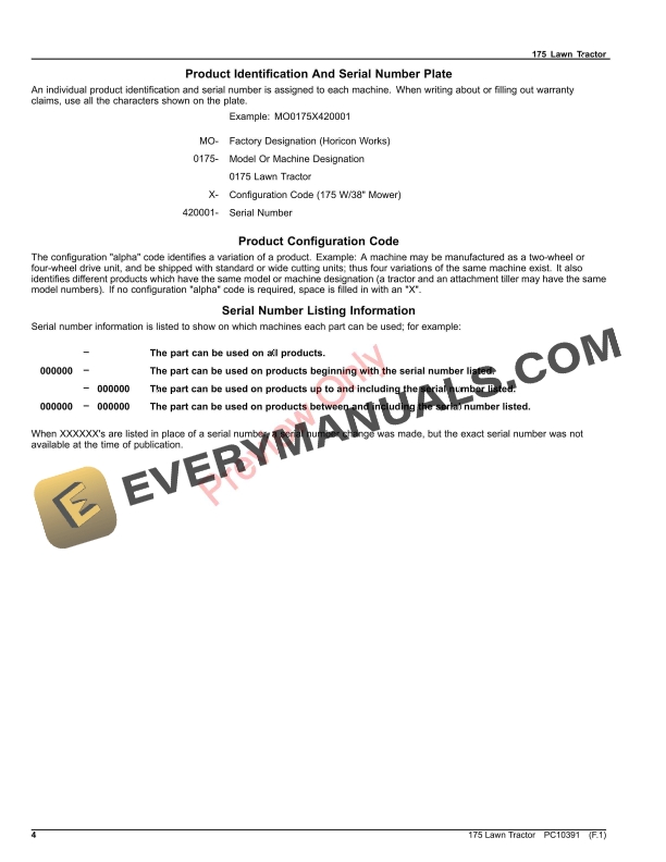 John Deere 175 Lawn Tractors Parts Catalog PC10391 22AUG23 4