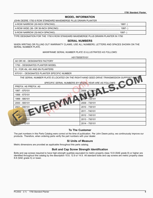 John Deere 1750 Standard Planter Parts Catalog PC2532 06OCT23-5