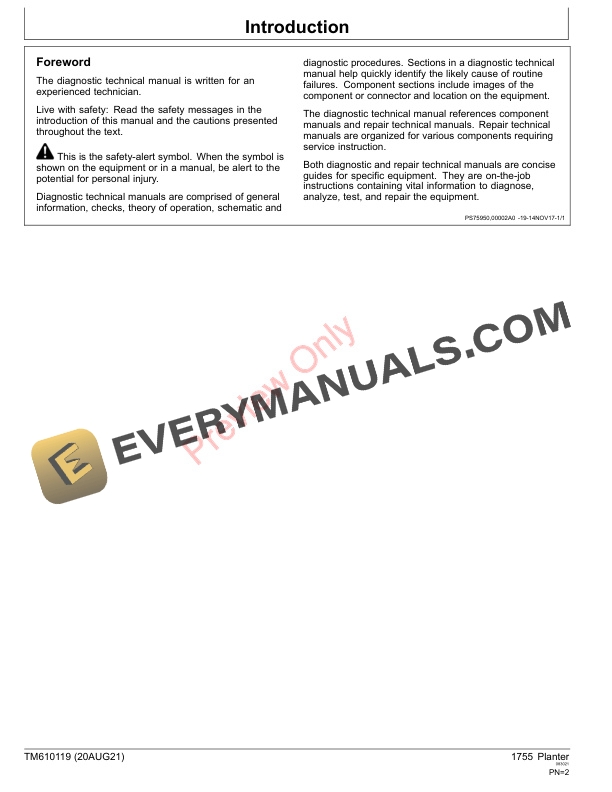 John Deere 1755 MaxEmerge 5 Planter Diagnostic Technical Manual TM610119 20AUG21 2