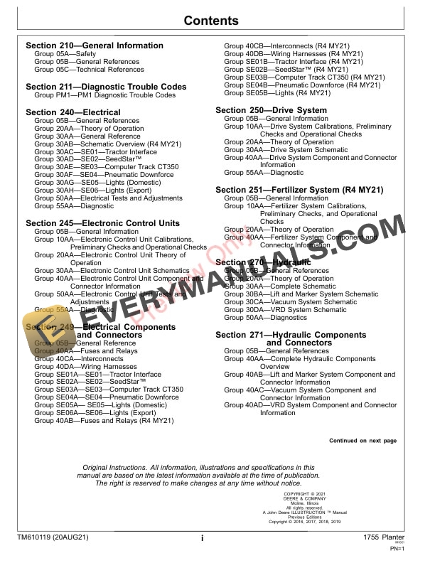 John Deere 1755 MaxEmerge 5 Planter Diagnostic Technical Manual TM610119 20AUG21 3