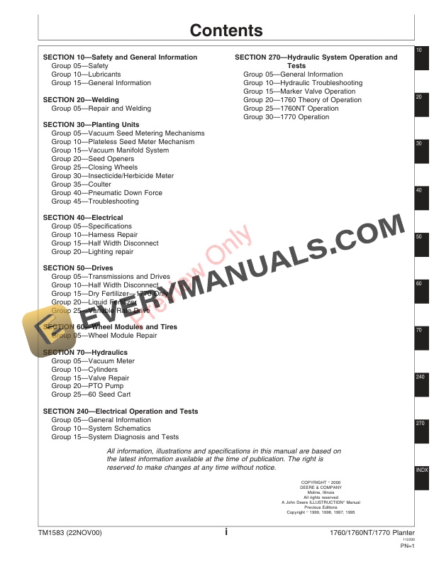 John Deere 1760 8RN, 8R1, 12RN, 1760NT 6RN, 8RN, 1770 12RN Drawn Planters Technical Manual TM1583 22NOV00 11 John Deere 1760 8RN 8R1 12RN 1760NT 6RN 8RN 1770 12RN Drawn Planters Technical Manual TM1583 22NOV00 3