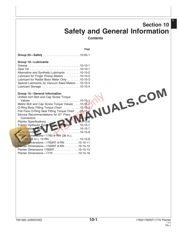 John Deere 1760 8RN, 8R1, 12RN, 1760NT 6RN, 8RN, 1770 12RN Drawn Planters Technical Manual TM1583 22NOV00 13 John Deere 1760 8RN 8R1 12RN 1760NT 6RN 8RN 1770 12RN Drawn Planters Technical Manual TM1583 22NOV00 5