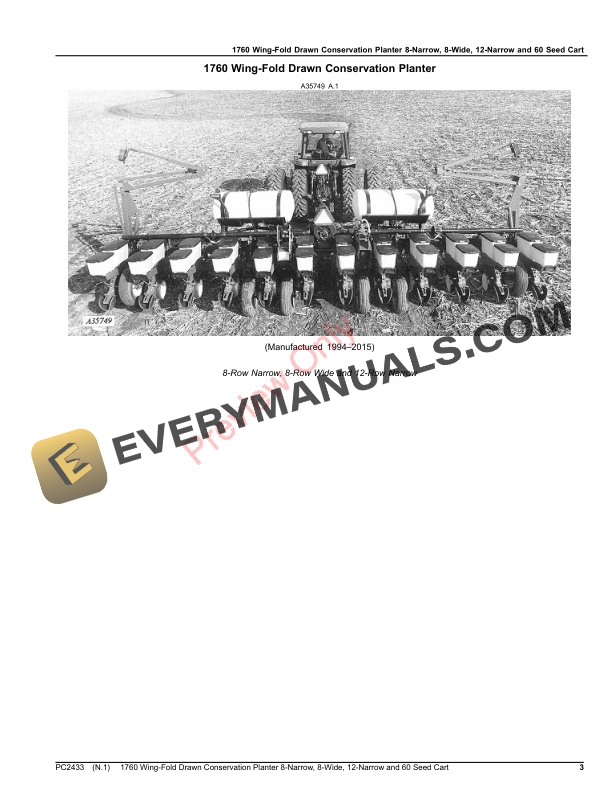 John Deere 1760 Wing-Fold Drawn Conservation Planter 8 Parts Catalog PC2433 15OCT23 4 John Deere 1760 Wing-Fold Drawn Conservation Planter 8 Parts Catalog PC2433 15OCT23-3