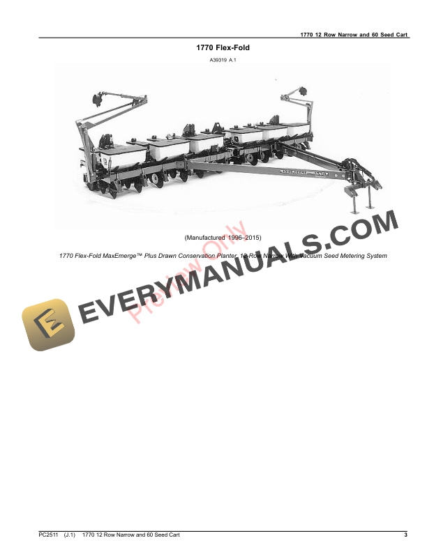 John Deere 1770 12 Row Narrow and 60 Seed Cart Parts Catalog PC2511 16NOV23-3