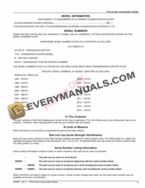 John Deere 1770 24 Row Conservation Planter Parts Catalog PC2537 10SEP26-5