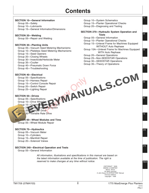 John Deere 1770 Drawn Planters Technical Manual TM1709 07MAY03 3