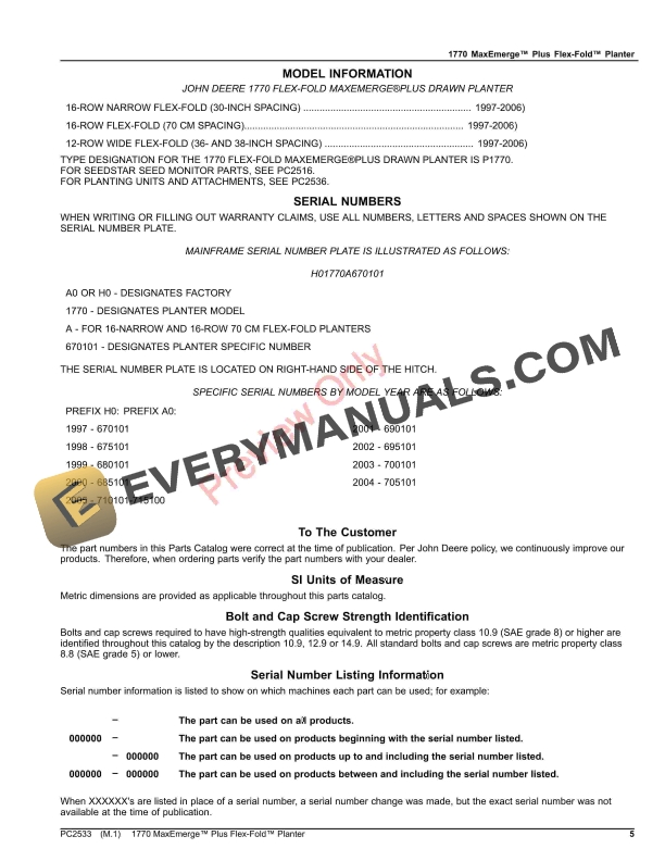 John Deere 1770 MaxEmerge Plus Flex-Fold Planter Parts Catalog PC2533 10SEP26-5