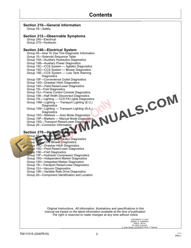 John Deere 1770NT 16 Row Planter Frame Technical Manual TM111519 20APR16 3