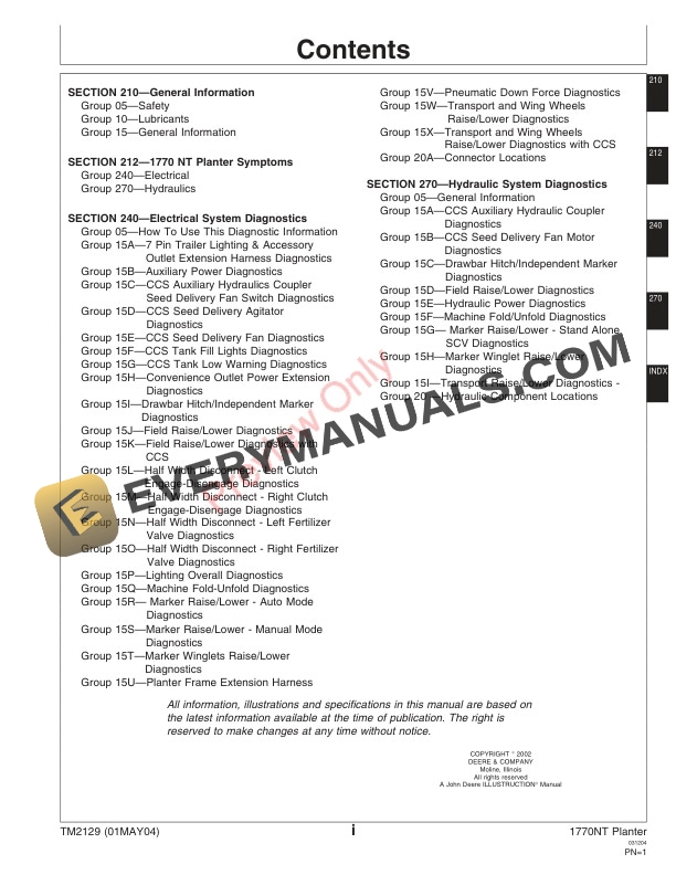 John Deere 1770NT 1770NT CCS Drawn 24RN Planters Technical Manual TM2129 01MAY04 3