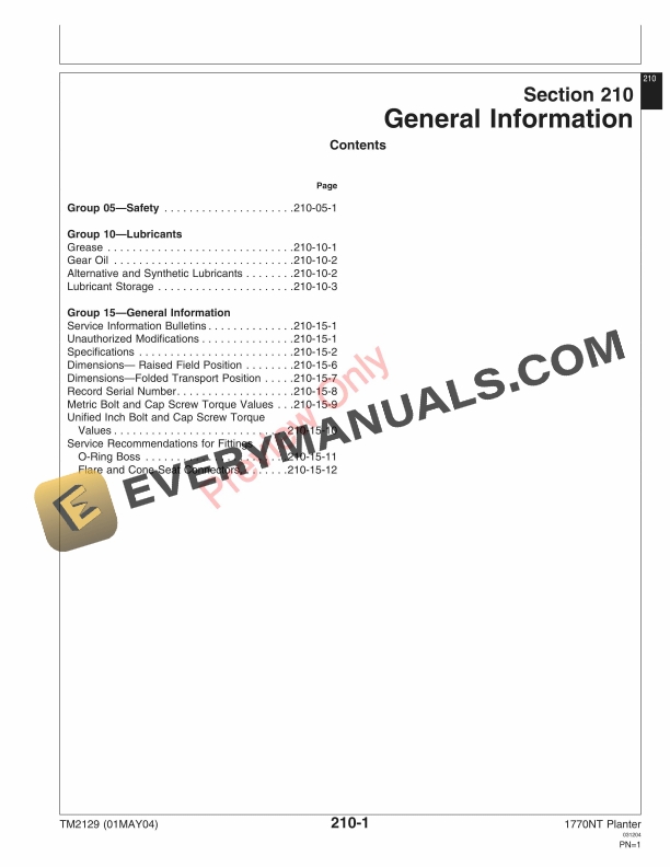 John Deere 1770NT 1770NT CCS Drawn 24RN Planters Technical Manual TM2129 01MAY04 5