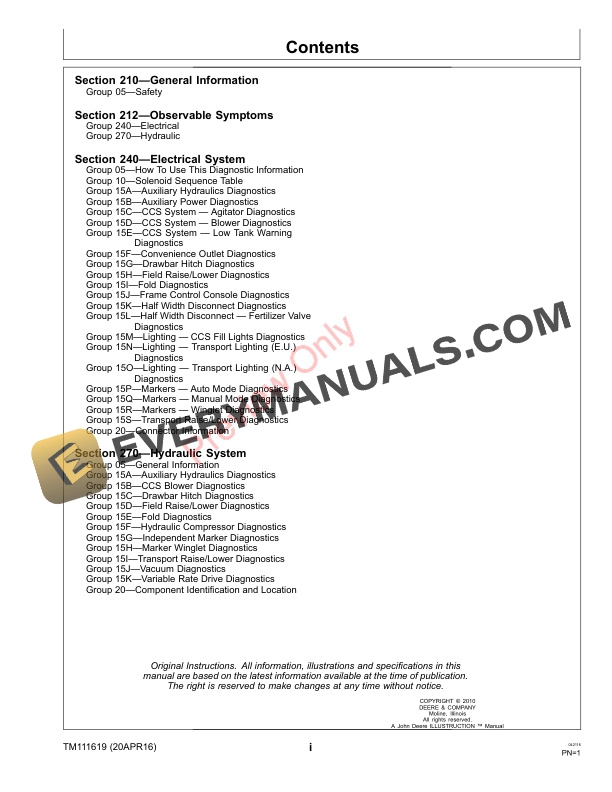 John Deere 1770NT 24 Row Planter Frame Technical Manual TM111619 20APR16 3