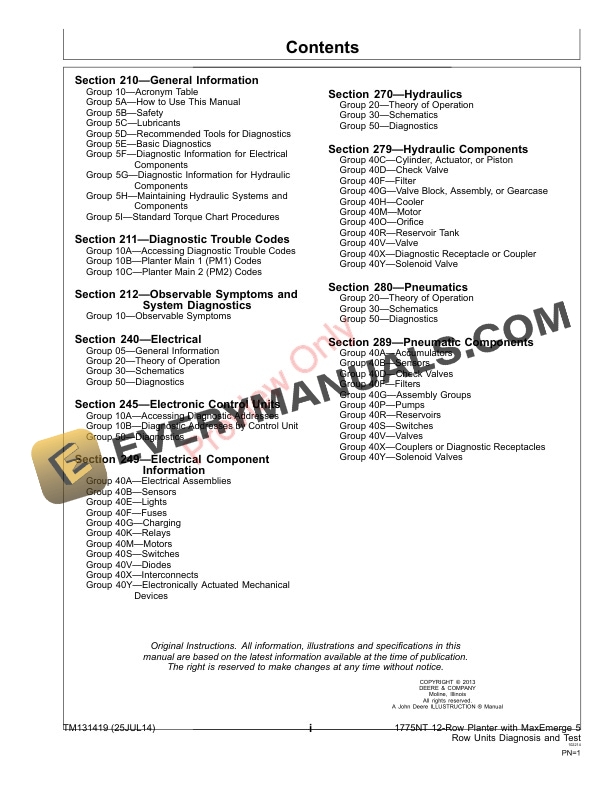 John Deere 1775NT (12-Row) Planters wMaxEmerge 5 Row Units Technical Manual TM131419 25JUL14 5 John Deere 1775NT 12 Row Planters wMaxEmerge 5 Row Units Technical Manual TM131419 25JUL14 3