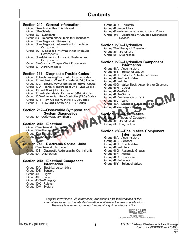 John Deere 1775NT 12 Row Planters with ExactEmerge Row Units Diagnostic Technical Manual TM139319 07JUN17 3