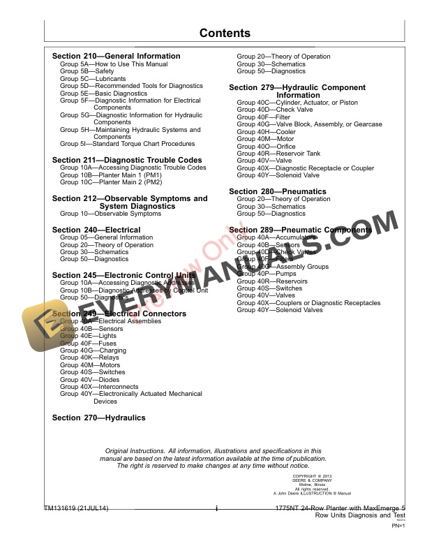 John Deere 1775NT (24-Row) Planters wMaxEmerge 5 Row Units Technical Manual TM131619 21JUL14 5 John Deere 1775NT 24 Row Planters wMaxEmerge 5 Row Units Technical Manual TM131619 21JUL14 3