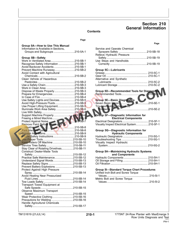 John Deere 1775NT (24-Row) Planters wMaxEmerge 5 Row Units Technical Manual TM131619 21JUL14 7 John Deere 1775NT 24 Row Planters wMaxEmerge 5 Row Units Technical Manual TM131619 21JUL14 5