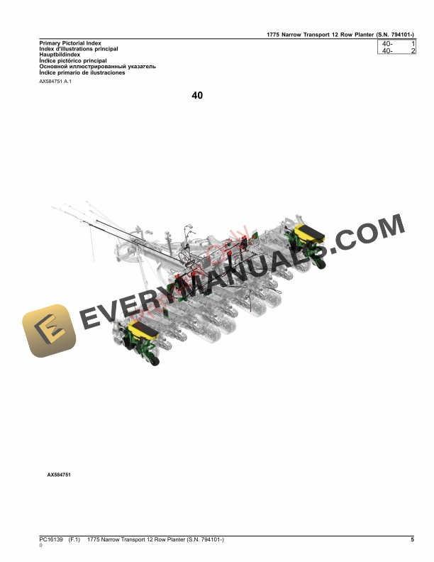 John Deere 1775NT (Narrow Transport) 12-Row Planter, (794101-) Parts Catalog PC16139 15OCT23 6 John Deere 1775NT (Narrow Transport) 12-Row Planter, (794101-) Parts Catalog PC16139 15OCT23-5