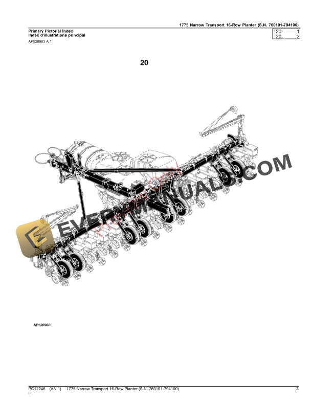 John Deere 1775NT (Narrow Transport) 16-Row Planter, (760101-794100) Parts Catalog PC12248 12NOV23-3