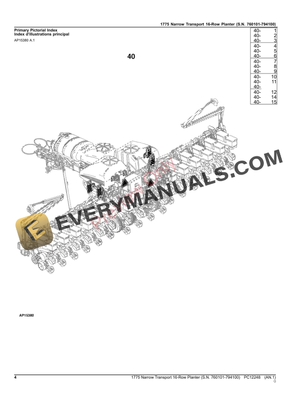 John Deere 1775NT (Narrow Transport) 16-Row Planter, (760101-794100) Parts Catalog PC12248 12NOV23-4
