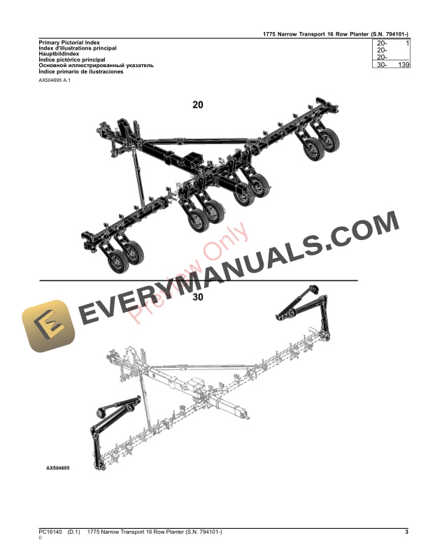 John Deere 1775NT (Narrow Transport) 16-Row Planter (794101-) Parts Catalog PC16140 26NOV23-3