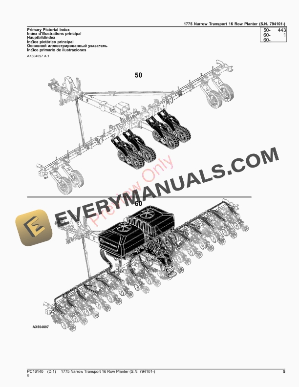 John Deere 1775NT (Narrow Transport) 16-Row Planter (794101-) Parts Catalog PC16140 26NOV23-5