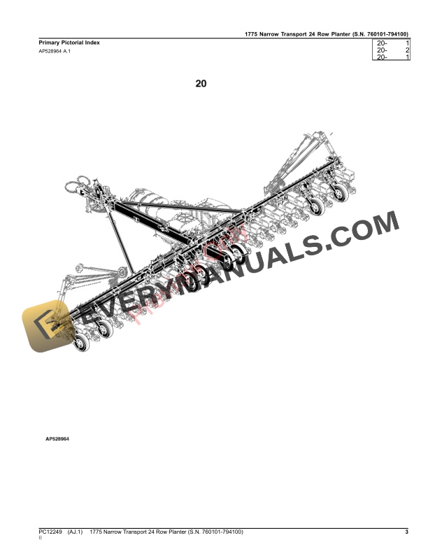 John Deere 1775NT (Narrow Transport) 24-Row Planter, (760101-794100) Parts Catalog PC12249 26OCT23 4 John Deere 1775NT (Narrow Transport) 24-Row Planter, (760101-794100) Parts Catalog PC12249 26OCT23-3