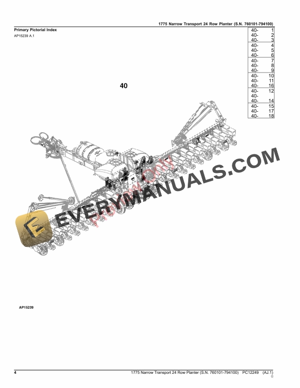 John Deere 1775NT (Narrow Transport) 24-Row Planter, (760101-794100) Parts Catalog PC12249 26OCT23 5 John Deere 1775NT (Narrow Transport) 24-Row Planter, (760101-794100) Parts Catalog PC12249 26OCT23-4