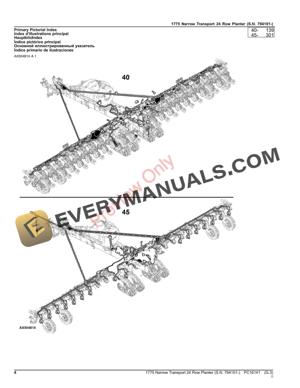 John Deere 1775NT (Narrow Transport) 24-Row Planter (794101-) Parts Catalog PC16141 16NOV23 5 John Deere 1775NT (Narrow Transport) 24-Row Planter (794101-) Parts Catalog PC16141 16NOV23-4