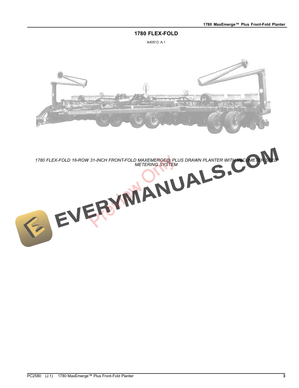 John Deere 1780 Front-Fold MaxEmerge Plus Drawn Conservation Planters 16 Row 30 31 Row 15 And 24 Row 20 Parts Catalog PC2580 10MAY21 4 John Deere 1780 Front-Fold MaxEmerge Plus Drawn Conservation Planters 16 Row 30 31 Row 15 And 24 Row 20 Parts Catalog PC2580 10MAY21-3