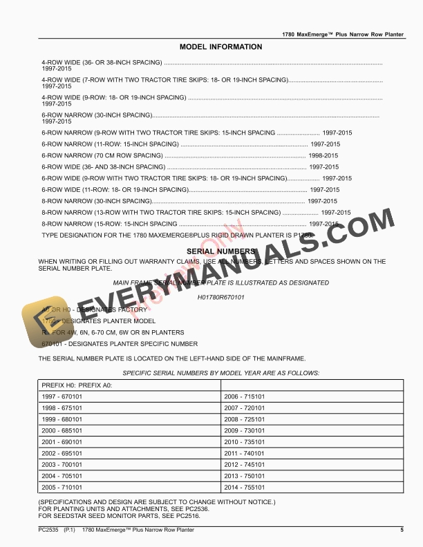 John Deere 1780 MaxEmerge Plus Narrow Row Drawn Planter Parts Catalog PC2535 09OCT23-5