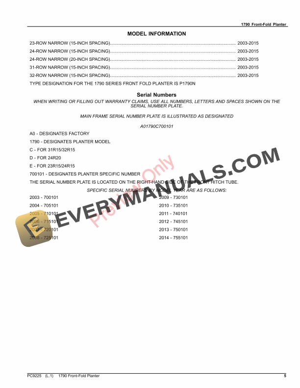 John Deere 1790 Front-Fold Planter Parts Catalog PC9225 28NOV23-5