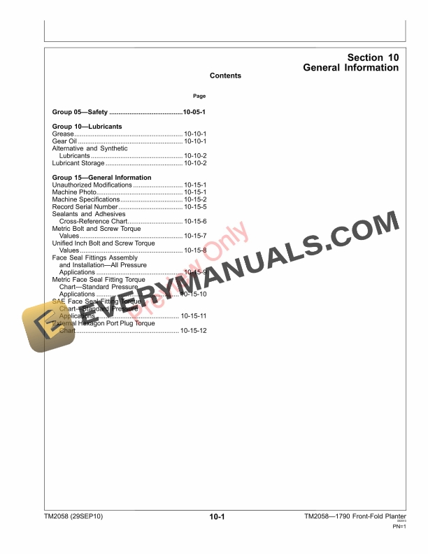 John Deere 1790 Front Fold Planter Technical Manual TM2058 29SEP10 5