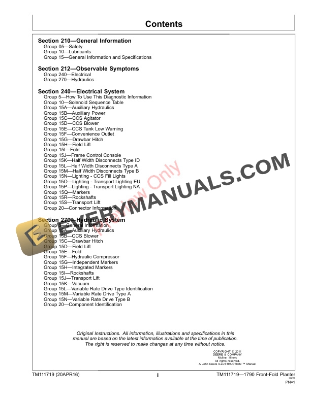 John Deere 1790 Planter Frame 740101 Technical Manual TM111719 20APR16 3