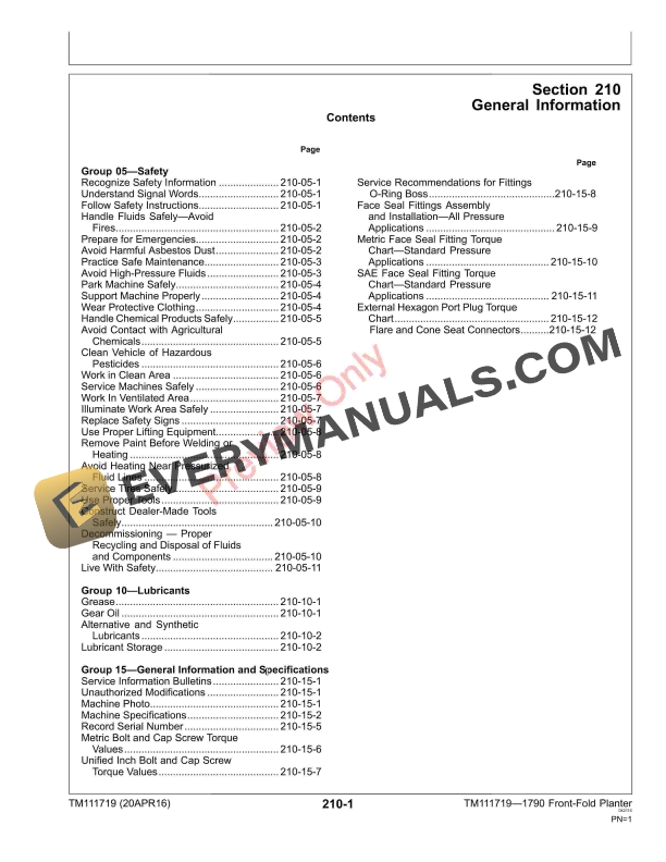 John Deere 1790 Planter Frame 740101 Technical Manual TM111719 20APR16 5
