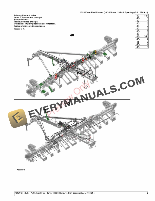 John Deere 1795 Front Fold Planter (2324 Rows, 15 Parts Catalog PC16142 15OCT23-5