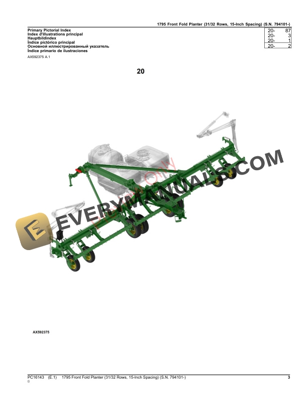 John Deere 1795 Front Fold Planter (3132 Rows, 15 Parts Catalog PC16143 15OCT23 4 John Deere 1795 Front Fold Planter (3132 Rows, 15 Parts Catalog PC16143 15OCT23-3