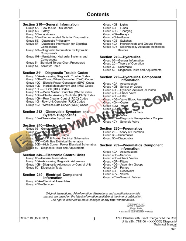 John Deere 1795 Planters with ExactEmerge or ME5e Row Units Diagnostic Technical Manual TM145119 15DEC17 3