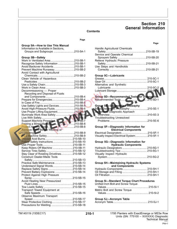 John Deere 1795 Planters with ExactEmerge or ME5e Row Units Diagnostic Technical Manual TM145119 15DEC17 5