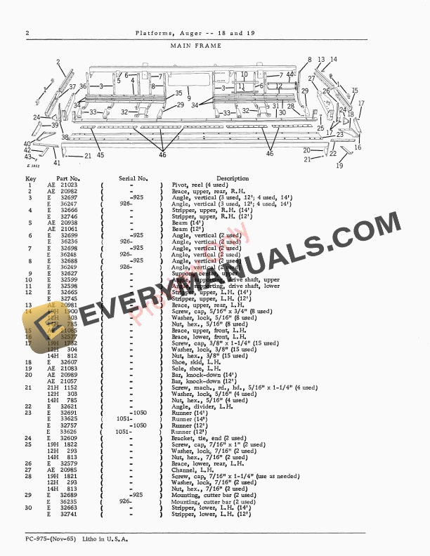John Deere 18, 19 Auger Platforms Parts Catalog PC975 01NOV65-4