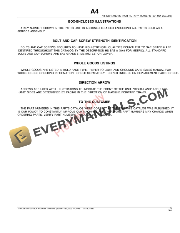 John Deere 18, 20-Inch Walk-Behind Mowers Parts Catalog PC1448 13JUL93-5