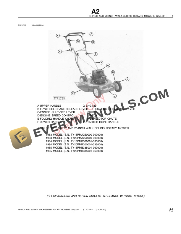John Deere 18, 20-Inch Walk-Behind Mowers Parts Catalog PC1943 13JUL93-3