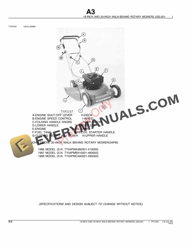 John Deere 18, 20-Inch Walk-Behind Mowers Parts Catalog PC1943 13JUL93-4
