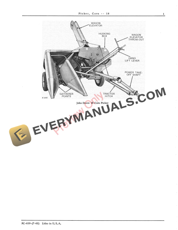 John Deere 18 Corn Picker Parts Catalog PC639 01JUN67-5