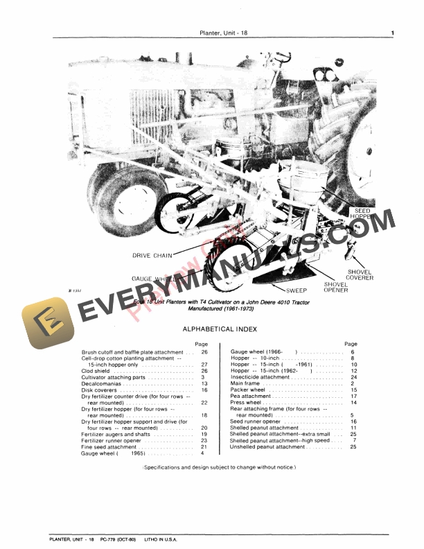 John Deere 18 Unit Planter Parts Catalog PC779 01OCT80 6 John Deere 18 Unit Planter Parts Catalog PC779 01OCT80-5