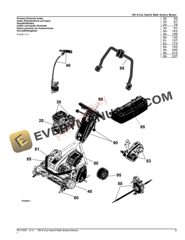 John Deere 180 E Cut Hybrid Walk Greens Mower Parts Catalog PC11545 12SEP23 3